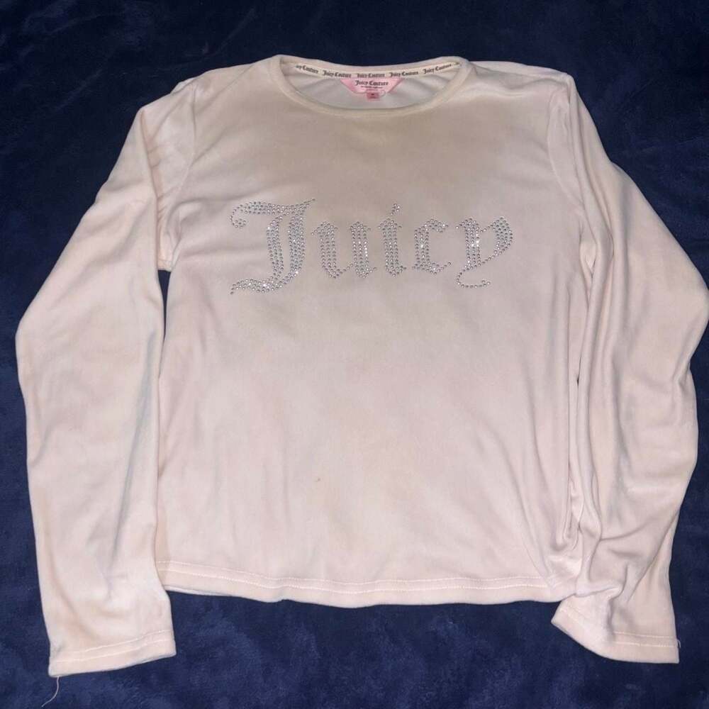 Juicy Couture Rhinestone Logo Long Sleeve Velour Top
